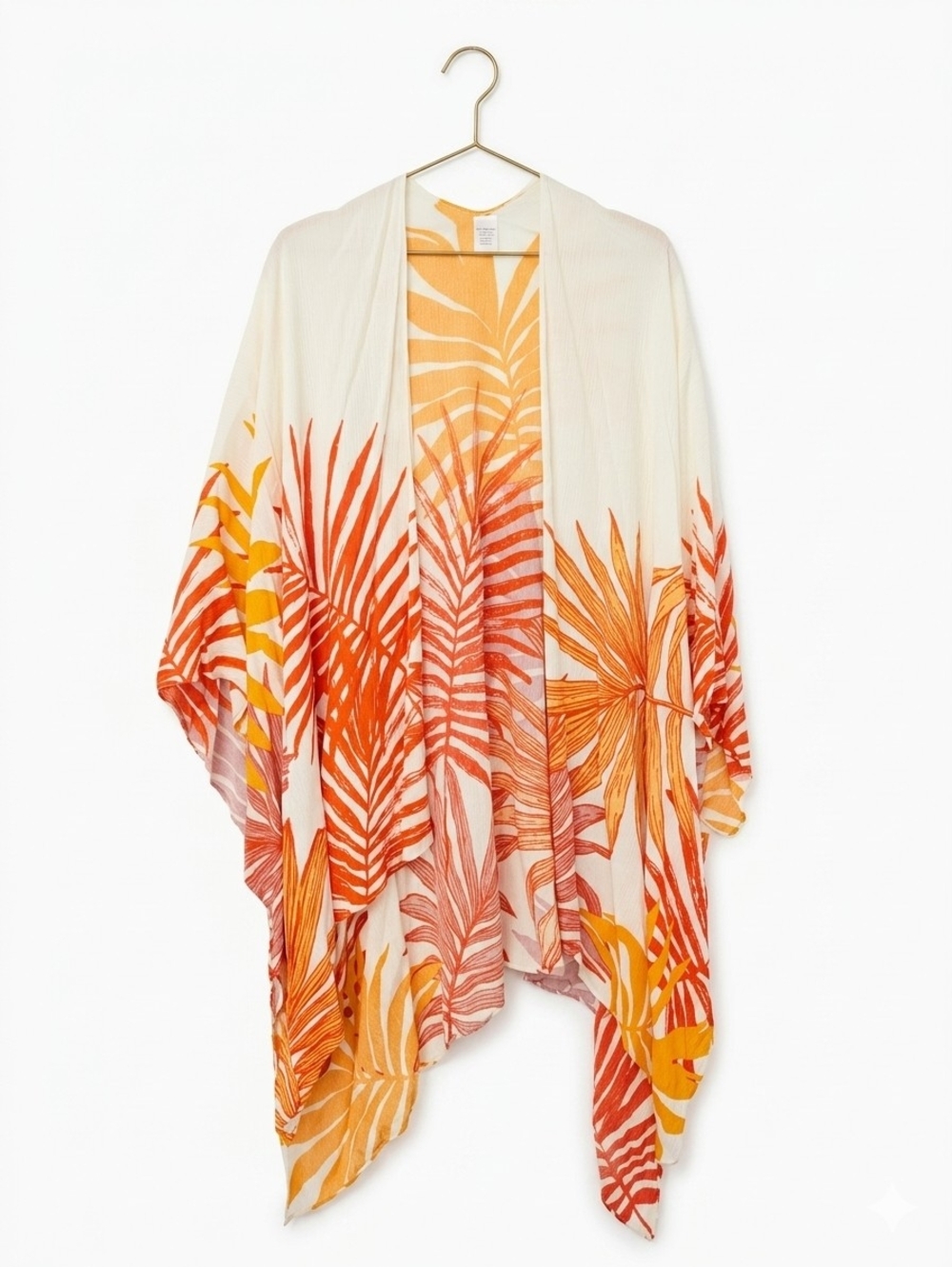 Collection Eighteen Kimono Cover Up One Size Coral Orange Tropical Palm Leaf NWT